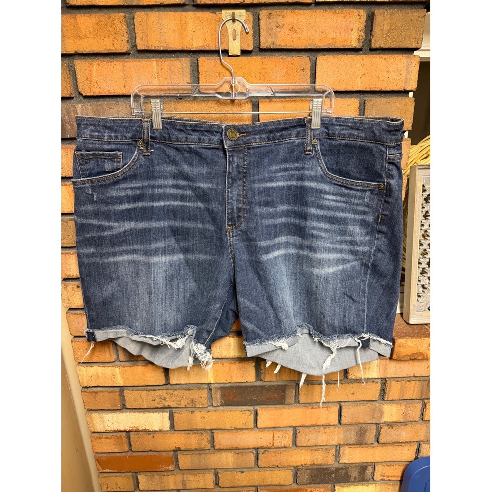 Kut from the Kloth Katy Boyfriend Dark Wash Frayed Hem Denim Shorts